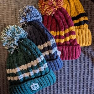 Kids Pom Beanie Hat - Green, Navy, Maroon, Mustard
